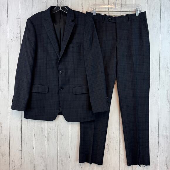 Mantoni Gray Windowpane Fine Wool 2-Piece Vented Suit Blazer Pants Size 38 - Picture 1 of 16